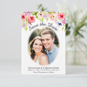 ウォーターカラーのパンジーと野の花の結婚式フォト セーブザデート
