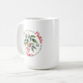 ウォーターカラーのヒイラギの実とヤドリギ クリスマス コーヒーマグカップ (正面左)