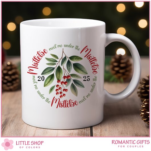 ウォーターカラーのヒイラギの実とヤドリギ クリスマス コーヒーマグカップ