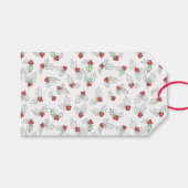 ウォーターカラーのヒイラギの葉と赤い実のクリスマス ギフトタグ (正面(横))