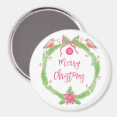 ウォーターカラーのヒイラギリース "Merry Christmas" マグネット (正面/裏面)