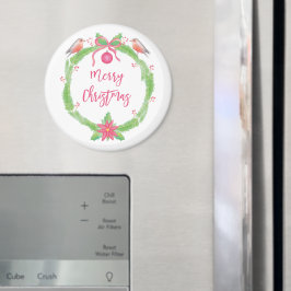ウォーターカラーのヒイラギリース "Merry Christmas" マグネット