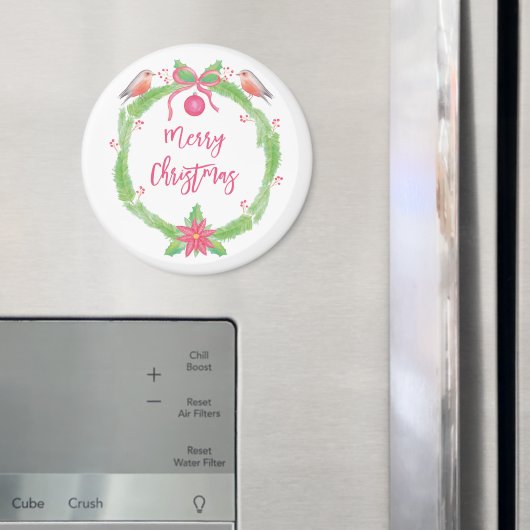 ウォーターカラーのヒイラギリース "Merry Christmas" マグネット (インサイチュ (冷蔵庫))