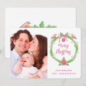 ウォーターカラーのヒイラギリース "Merry Christmas + 写真 シーズンカード (正面/裏面)