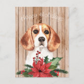ウォーターカラーのビーグルとクリスマスブーケ ポストカード (正面)