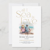 ウォーターカラーのビーチウェディングシャワー「All I Sea Is Love」 招待状 (正面)