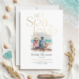 ウォーターカラーのビーチウェディングシャワー「All I Sea Is Love」 招待状