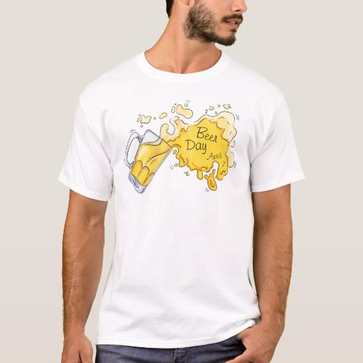 ウォーターカラーのビールが飛び散るビールの日 Tシャツ (正面)