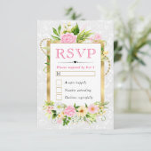 ウォーターカラーのピンクとイエローの夏の花の結婚式 出欠カード (スタンド正面)