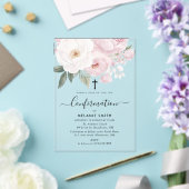 ウォーターカラーのピンクと白のお花の堅信礼 アクリル招待状 (インサイチュ (ウェディング))