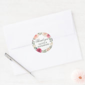 ウォーターカラーのピンクのバラ。フラワーの結婚式の御礼 ラウンドシール (封筒)