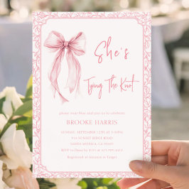 ウォーターカラーのピンクのリボンが「Tying the Knot」ブライズメイドシャワーを飾る 招待状