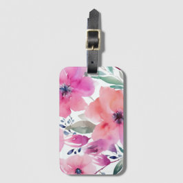 ウォーターカラーのピンクの花の花開く ラゲッジタグ