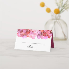 ウォーターカラーのピンクの花 フクシアのフラワーモチーフの結婚式 プレイスカード