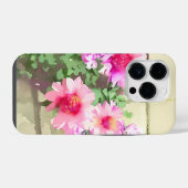 ウォーターカラーのピンクの花 iPhoneケース (裏面横)