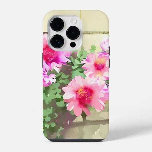 ウォーターカラーのピンクの花 iPhoneケース (裏面)
