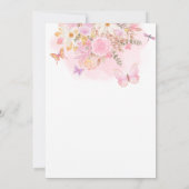 ウォーターカラーのピンク蝶の花柄ベビーシャワー 招待状 (裏面)