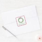 ウォーターカラーのピンク・プラッドリボンのリース スクエアシール (封筒)