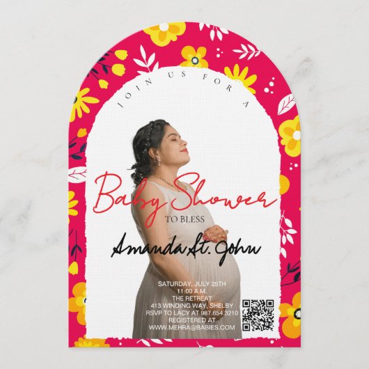 ウォーターカラーのフラワーベビーシャワー招待状 招待状 (正面)