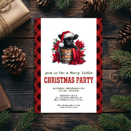 ウォーターカラーのブラックハイランドカウレッドポインセチア クリスマス 招待状