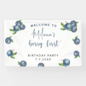 ウォーターカラーのブルーベリーの1歳の誕生日パーティー 横断幕 (横)