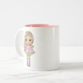 ウォーターカラーのブロンドの女の子 任意の名前 ツートーンマグカップ (正面左)