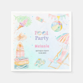 ウォーターカラーのプールパーティーの誕生日夏 ペーパープレート スタンダードカクテルナプキン