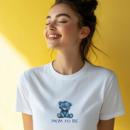 ウォーターカラーのベビーシャワー ブルーのテディベア 男の子 Tシャツ