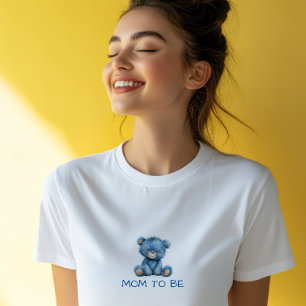 ウォーターカラーのベビーシャワー ブルーのテディベア 男の子 Tシャツ