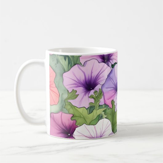 ウォーターカラーのペチュニアの花 コーヒーマグカップ (左)