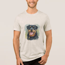 ウォーターカラーのペット ロットワイラー肖像画 トライブレンドTシャツ