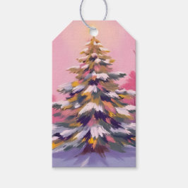 ウォーターカラーのホリデー メリー ピンク クリスマス ギフトタグ