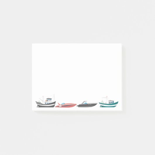 ウォーターカラーのボート船の絵画アート ポストイット (正面)