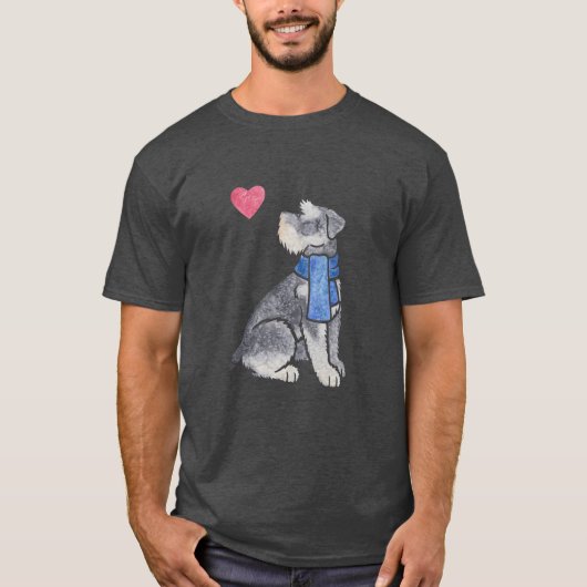 ウォーターカラーのミニチュアシュナウザーの男の子ギフト家族 Tシャツ (正面)