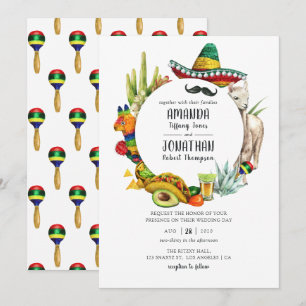 ウォーターカラーのメキシコフィエスタの結婚式 招待状
