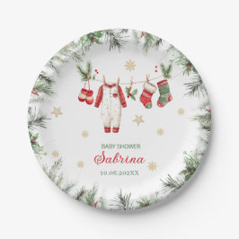 ウォーターカラーのメリークリスマスサンタの赤ちゃん ペーパープレート