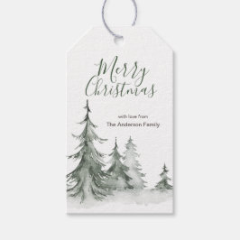 ウォーターカラーのモミの木 冬、クリスマスパーティー ギフトタグ