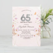 ウォーターカラーのライラックの野の花 紫の65歳の誕生日 招待状 (スタンド正面)