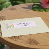 ウォーターカラーのラブバードとピンクの花 ラベル