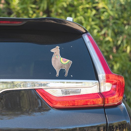 ウォーターカラーのラマ 可愛い動物 シール (車体側面)