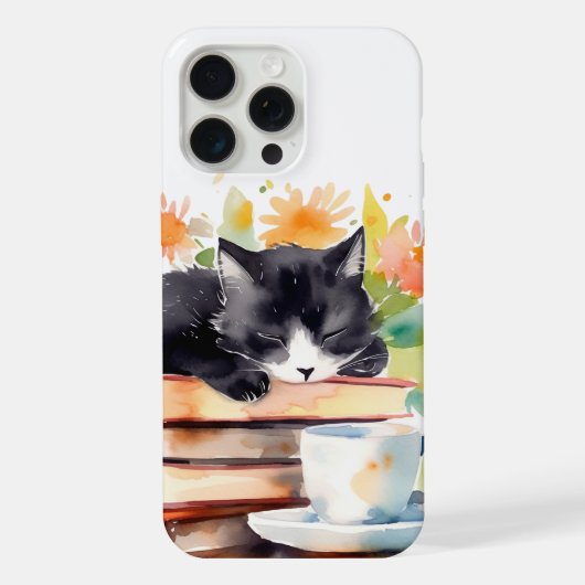 ウォーターカラーのリラックスしたかわいい猫 iPhoneケース (裏面)