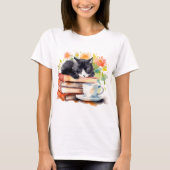 ウォーターカラーのリラックスした猫 Tシャツ (正面)