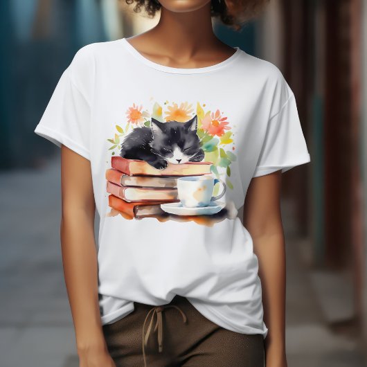 ウォーターカラーのリラックスした猫 Tシャツ