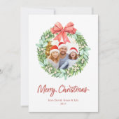 ウォーターカラーのリース メリークリスマス 写真と名前入り (正面)