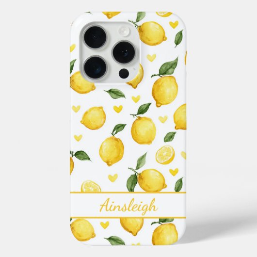 ウォーターカラーのレモンとハートのモノグラム入り Case-Mate iPhoneケース (裏面)