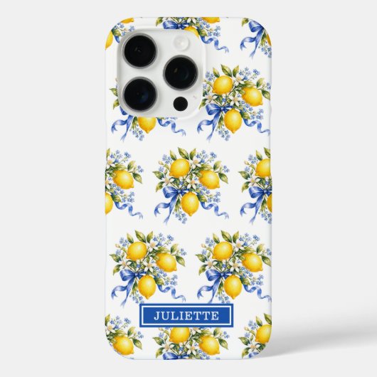 ウォーターカラーのレモンと青い花のモノグラム Case-Mate iPhoneケース (裏面)