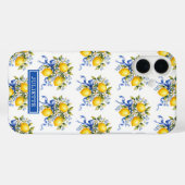 ウォーターカラーのレモンと青い花のモノグラム Case-Mate iPhoneケース (裏面 (横))