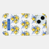 ウォーターカラーのレモンと青い花のモノグラム Case-Mate iPhoneケース (裏面 (横))