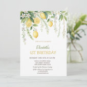ウォーターカラーのレモンの花の誕生日 招待状 (スタンド正面)