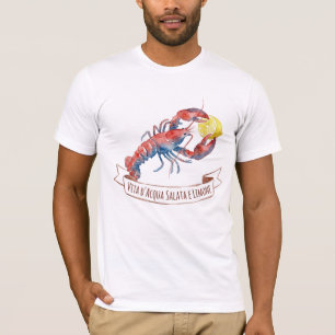 ウォーターカラーのロブスターとレモンのイタリアン Tシャツ